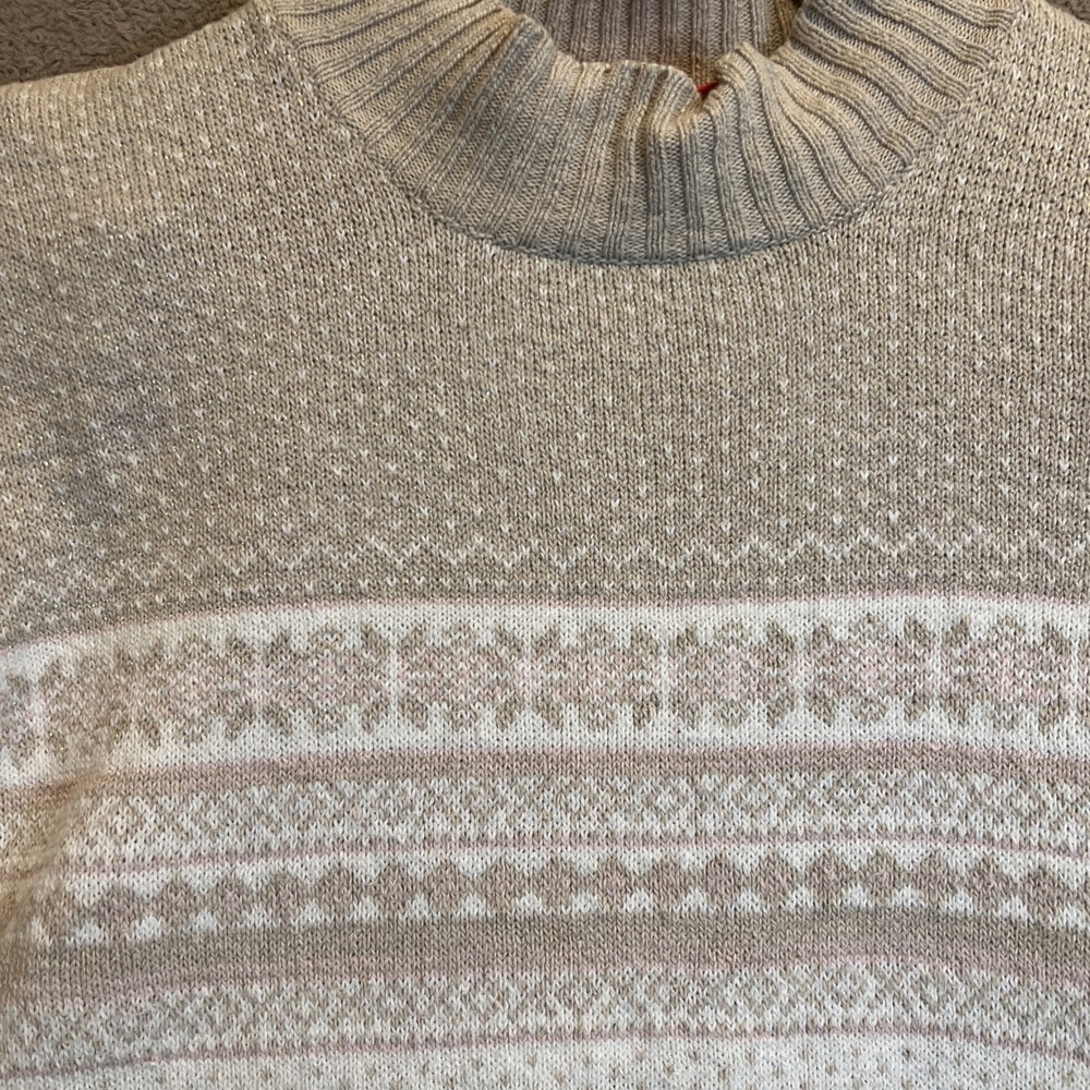 Liz Claiborne Liz & Co Fair Isle Mock Neck Sweater Women's XL Cream Cottagecore - Picture 2 of 8
